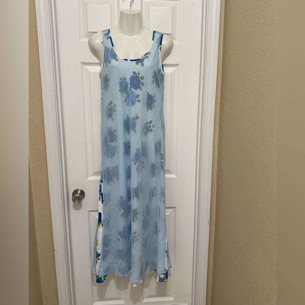 Vintage Women Express double layer Floral Sheer slip fairy Maxi Dress size 5/6!